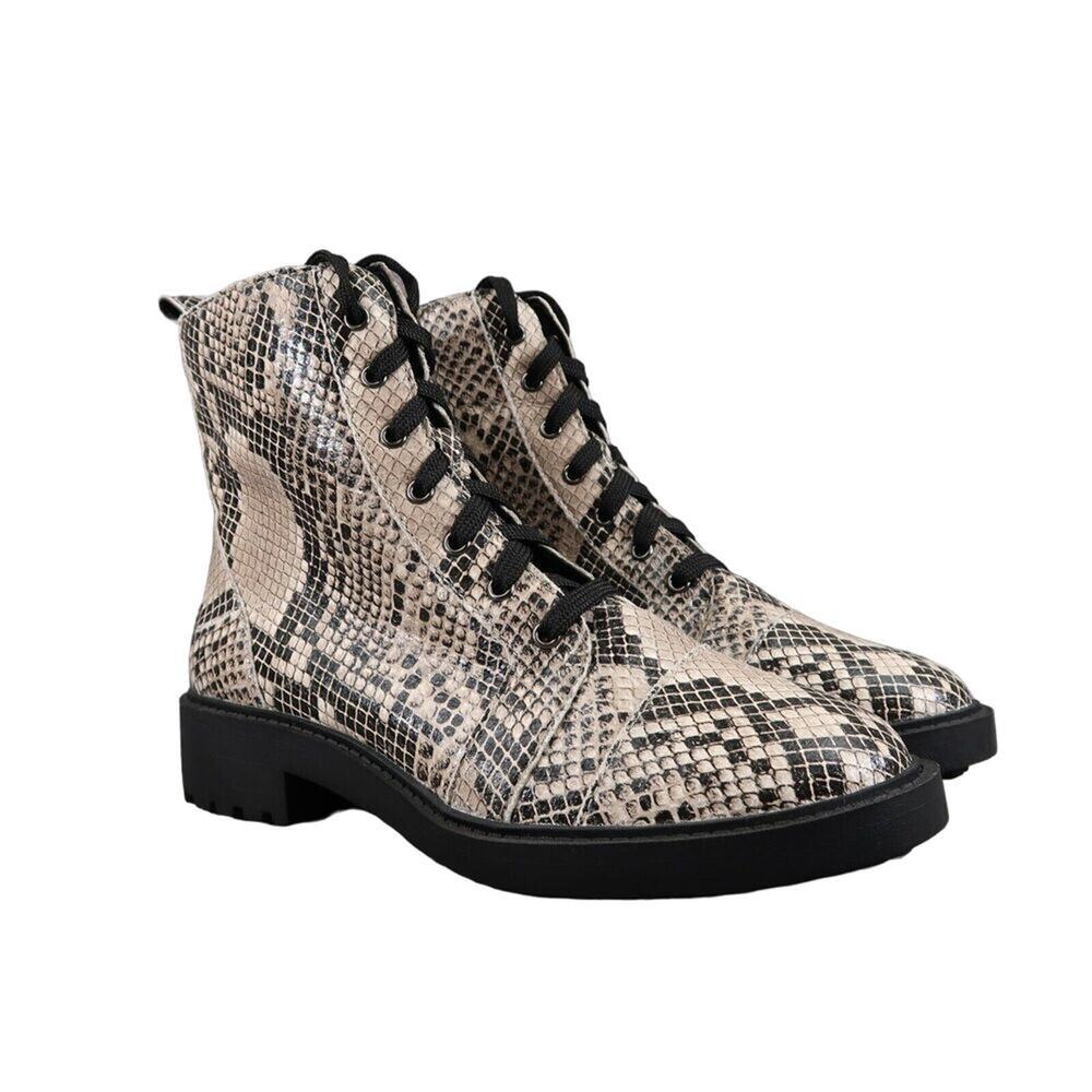 Linea Paolo Shoes Womens 5.5 Boots Fashion Combat Snake Trinity Leather Lug Sole